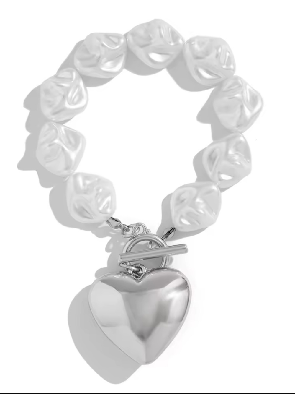 Silver Heart Charm Pearl Link Bracelet - Picture 7 of 10